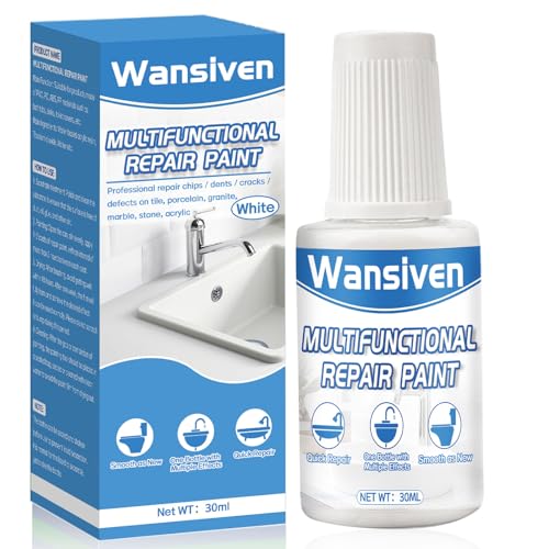 Wansiven Emaille Reparatur Lack, Badewannenlack Weiß, Schnell und Wasserfest Fliesenreparatur Lack für Badewannen, Waschbecken, Fliesen 30 ml