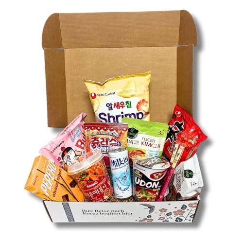 Korean Market | Koreanisches Essen Surprise Box (Starter Edition) | Für 1 oder 2 Personen | Snacks, Ramen, Kimchi, Tteokbokki, Seetang, Süßigkeiten und Stäbchen