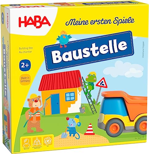 HABA 305211 - Meine ersten Spiele – Baustelle, kooperatives Memospiel mit Kullerbü-Fahrzeug und Vorlesegeschichte, Spiel ab 2 Jahren