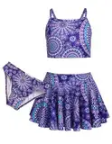 Arshiner Mädchen Bikini Set 3er Sommer Badeanzüge Kinder Dreiteilig Tankini mit Rock Blumendruck Bademode Bikinis für Mädchen 11-12 Jahre