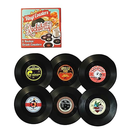 6/12 Stück modische Vintage-Schallplatten-Matten, rutschfestes ABS-Material, für Kaffee-Getränke, Tassenunterlagen, geeignet für Restaurants, Schallplatten