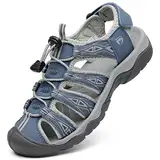 DANNTO Sportsandalen Damen Trekking Sandalen Outdoorsandale Geschlossene Gummi Wandersandalen Sommer für Reisen（blau,39）