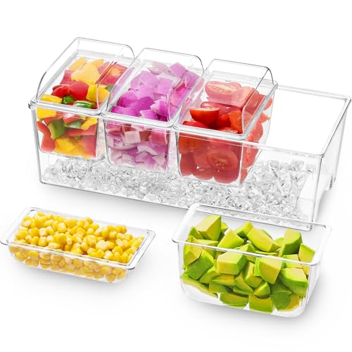 Lifewit Eis Zutatenbehälter Behälter zum Garnieren mit 4 Einsätzen, Barbeilagenbehälter mit Deckel Ice Eiswürfel hinzufügbar, 4 Fächer für Bar Zitronen,Obst, Oliven und Cocktail Zutaten