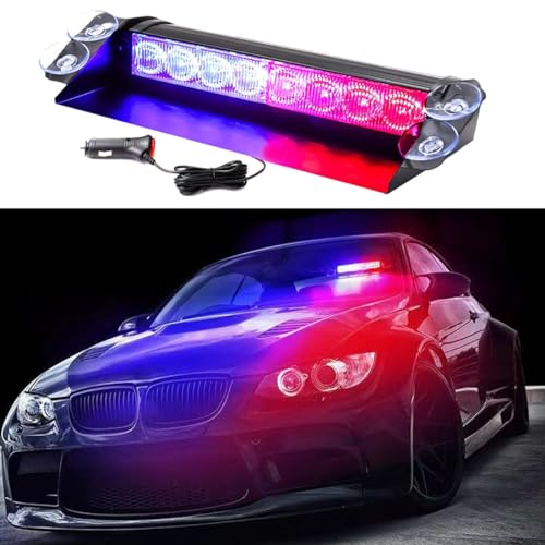 Lcxecnw LED-Blinklicht für Windschutzscheibe, mit Saugnäpfen, blinkende Ampel für Autos, LKWs, Boote, Feuerwehrautos, Freiwilligenfahrzeuge, Rot / Blau