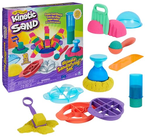 Kinetic Sand Ultimate Sandisfying Set - 907 g original magischer kinetischer Sand aus Schweden in 3 Farben, 10 Werkzeuge zum Formen, Schneiden und Fließen lassen für Indoor-Sandspielspaß, ab 7 Jahren