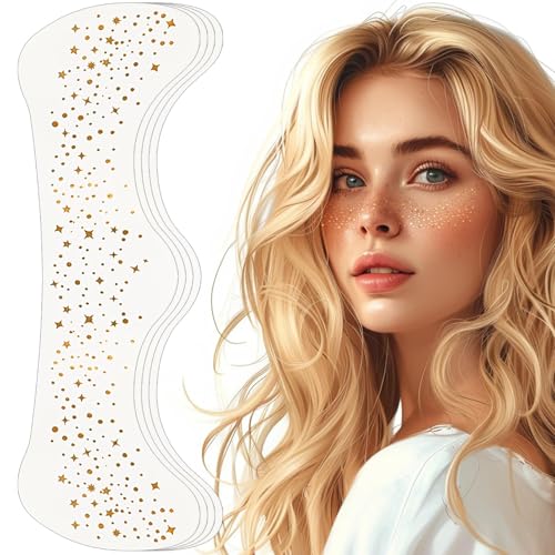 Hebterrka Glitzer Sommersprossen Gesicht Tattoo, 4 Stück Glitzer Sommersprossen Make-up Patches, Goldene Funkelnde Sommersprossen für Party, Festival, Weihnachten