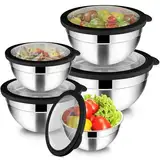 Joyfair Rührschüssel 5er Set, Edelstahl Schüssel mit Transparenter Luftdichtem Deckel, 4,5L/ 2,7L/ 1,5L/ 1,2L/ 0,7L, Stapelbar Salatschüssel zum Servieren/Kochen/Backen, Spülmaschinenfest - Schwarz