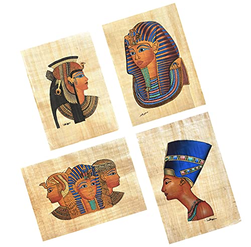 NileCart Ägyptische Papyrus-Bilder, handbemalt, aus Papier, antikes Ägypten-Design, 22 x 26 cm, 4 Blatt, handgefertigt in Ägypten (22,9 x 33 cm) King TUT Collection)