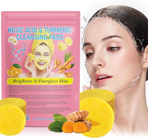 Turmeric Kojic Acid Cleansing Pads,Kurkuma-Gesichtspeeling-Pads,40 Stück Kojisäure- und Kurkuma-Reinigungspads,Kurkuma-Reinigungspads für das Gesicht