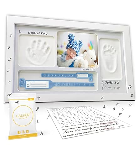 Lalfof® Fußabdruck Baby mit Anpassbarem Rahmen Mit NAMEN. Baby Fussabdruck Set mit Handabdruck Baby Dermatologisch Getestet. Gipsabdruck Baby Hand Und Fuß mit Trägt Gegenstände. Baby Abdruckset