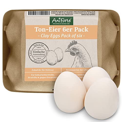 AniForte Toneier für Hühner 6 Stück – Bruteier, Gipseier Hühner, Naturgetreue Nesteier, Legeeier zur Bruthilfe, künstliche Hühnereier, Eier für Nestplatzbestimmung, Fake Egg, Ei Attrappe