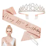 Forhandy 18. Geburtstagskrone Mädchen, 18 Geburtstag Geschenke Rose Gold Geburtstag Krone Schärpe und Strass Tiara, Birthday Deko Geschenk Frauen Mädchen Party Accessoires