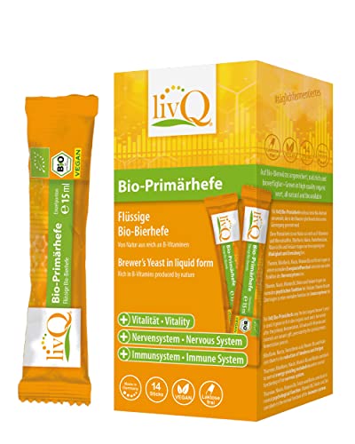 livQ Bio-Primärhefe pur - Superfood Immun-Booster flüssig, Bio Bierhefe aus Primärfermentation mit B-Vitaminen, Erfrischend, Vegan & laktosefrei I 210ml