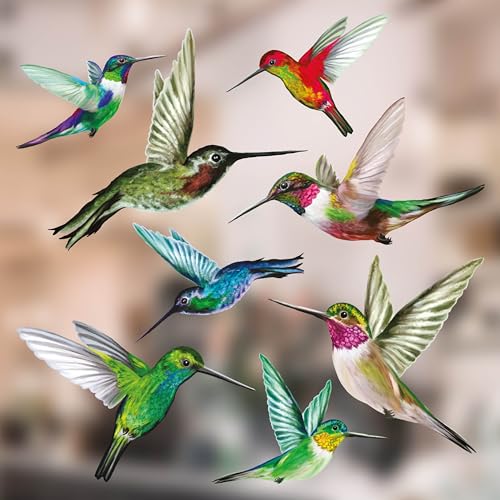 Vogel-Fensteraufkleber zum Schutz gegen Vogelschlag - Acht Gemischt Schöne Kolibri-Glasaufkleber, doppelseitig und selbstklebend zum Schutz gegen Vogelkollisionen