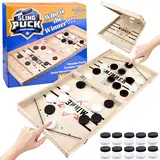 Pipihome Hockey Brettspiel, Tischfussball Winner Brettspiele Kinder, Holz Schnell Sling Puck Match-Spiel, 2 in1 Interaktion Tischhockey Katapult, Portable Shuffleboard Partyspiele Tisch Desktop Spiel