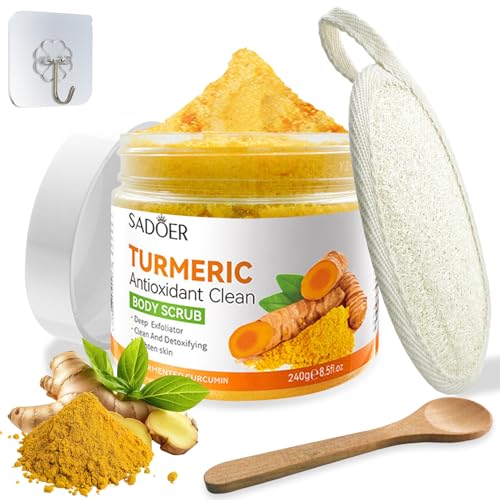 Kurkuma Aufhellendes Peeling, Aufhellendes Körperpeeling mit Luffa schwämme, Körperpeeling mit Kurkuma, Body Scrub Kurkuma, Körperpflege für tiefenwirksame Reinigung, Glatte Haut, für Männer Frauen