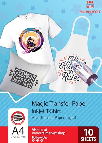 Transferpapier/Bügelpapier für HELLE Textilien/Stoffe von Raimarket | 10 Blatt | A4 Inkjet Bügeleisen auf Papier/Transferfolie/T-Shirt-Transfers | Textilefolien | DIY Stoffdruck (10)