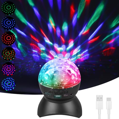 Discokugel 5W RGB Discolicht, Musikgesteuert & 360° Rotierend, 7 Farben Partylicht mit Bluetooth-Lautsprechern für DJ KTV Club & Heim (Schwarz)