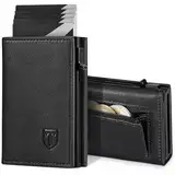 TEEHON Geldbörse Herren, Portmonee Herren mit Münzfach & RFID Schutz, Leder Portmonee Slim Wallet Geldbeutel, 10 Fächer für Kreditkarten, Magnetischer Wallets for Men, Kartenetui Herren - Schwarz