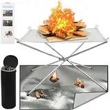 Fire Pit Outdoor,Tragbare Feuerstelle Fire Pit Outdoor 56cm Large Große Größe 22 Zoll mit Feuer Pit Mat und Carry Bag, 304 Edelstahl Mesh Collapsible Kamin für Camping, BBQ, Backyard, Patio und Garten