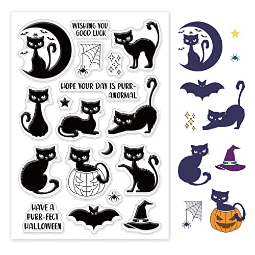 PandaHall Tier Silikonstempel Halloween Katze Spinne Fledermaus Transparente Siegelstempel Vintage Klare Briefmarken Siegel Für Kartenherstellung Dekoration Und DIY Scrapbooking