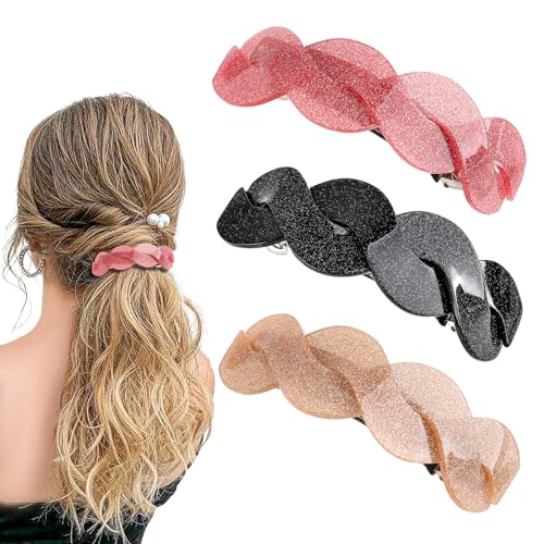 3 Stück Haarspangen Damen Groß, Haarspangen für Damen und Mädchen Retro klassische Haarspangen große Haar-Accessoires glitzernde Damen-Haarspangen (Rosa, Khaki, Schwarz)