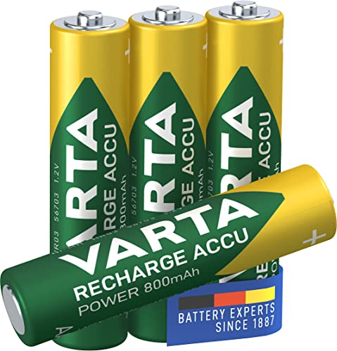 VARTA Batterien AAA, wiederaufladbar, 4 Stück, Recharge Accu Power, Akku, 800 mAh Ni-MH, ohne Memory Effekt, vorgeladen, sofort einsatzbereit