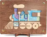 Eisenbahn Geldkarte - XL Geldgeschenk aus Holz inkl. Ständer | Eisenbahn - Lokomotive, Geburtstagskarte mit Dampflok, Gutschein Eisenbahner, Glückwunschkarte Lokomotive, Zug Geschenk