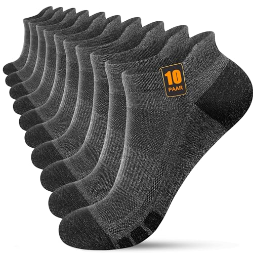 FORVEVO 10 Paar Sneaker Socken Herren 43-46, Laufsocken Herren Atmungsaktive, Baumwolle Sportsocken Kurz für Laufen Tägliche (Grau)