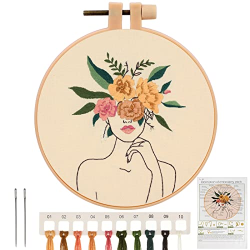 MWOOT Frau Stickerei Starter Kit,DIY Handgemachte Kreuzstich Set, Anfänger Embroidery Cross Stitch Starter Kit für Erwachsene