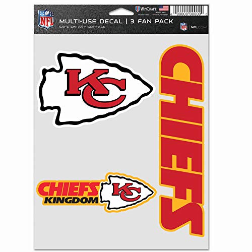 WinCraft NFL Kansas City Chiefs Aufkleber, Mehrzweck-Fächer, 3er-Pack, Team-Farben, Einheitsgröße