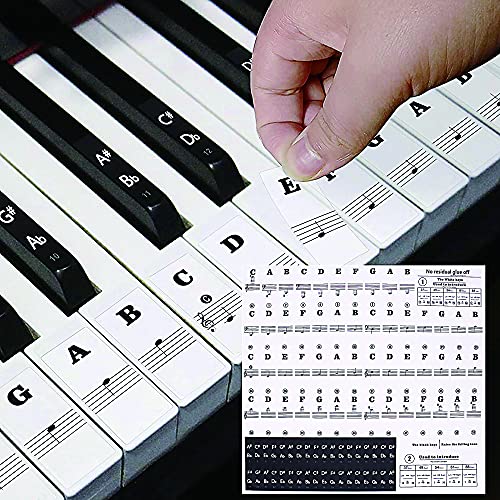 Klavier Keyboard Aufkleber, 49/54/61/88 Piano Sticker Komplettsatz für schwarze + weisse Tasten, Klaviertasten Aufkleber für Kinder und Anfänger, Transparent Entfernbar