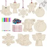 Miaikoe 50pcs Holz Weihnachten Hängende Ornamente Unfinished Holz Scheiben mit Löchern für Kinder DIY Handwerk Mittelstücke Feiertagsparty Neujahr Hängende Dekor Dekorationen