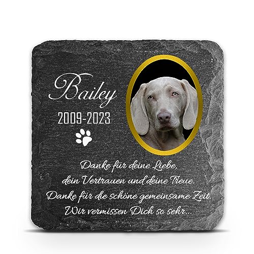 TULLUN Individueller Personalisiert Tiergrabstein Schiefer Gedenkstein für Hund, Katze und andere Haustiere - Größe 10 x 10 cm - Foto und Name