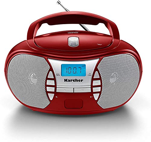 Karcher RR 5025-R tragbares CD Radio (CD-Player, Boomboxen, UKW Radio, Batterie/Netzbetrieb, AUX-In) rot