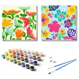 UNIQUORS Malen Nach Zahlen Kinder mit Rahmen Bunt Blumen, 2 Pack Gemälde Abstrakt für Erwachsene, Ölgemälde Modern mit 4 Pinsel, Acrylfarbe,20 x 20 cm