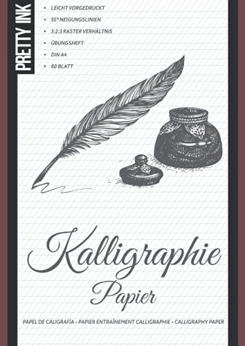 Kalligraphie Papier - Übungsheft: 60 Blatt, A4, liniert im 3:2:3 Verhältnis mit 55 Grad Neigungslinien für Handlettering, Schönschrift und Moderne Kalligraphie