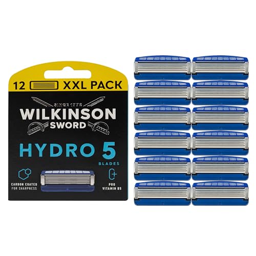 WILKINSON SWORD - Hydro 5 Rasierklingen für Männer | Feuchtigkeitsspendendes Gel und umklappbarer Trimmer |Rasierklingen 12er-Pack