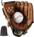 LeapBeast Baseball Handschuhe, Softball Handschuhe mit 1 Ball, Baseball Training Wettbewerb Handschuh Verdicken Dauerhaft Softballhandschuhe für Kinder Erwachsene (Braun, 12,5 Zoll)