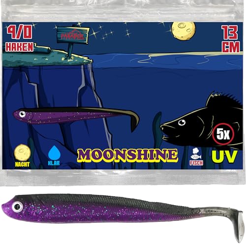 Paradox Fishing 5 STK. Moonshine Zandergummifische 13cm - Zanderköder Gummifisch Zander Köder Gummifische Set