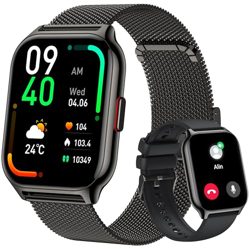 Popglory Smartwatch mit Telefonfunktion, Fitnesstracker 2 Zoll Touch-Farbdisplay,Blutdruckmessung Herzfrequenz Schlafmonitor SpO2, Sportuhr IPx8 Wasserdicht Schrittzähler für Damen Herren