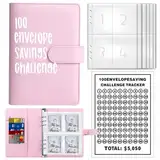 100 Briefumschläge Challenge Binder, Cash Binder mit Umschlag, Sparen Challenge Binder, Geldsparumschlag für Schule, Zuhause