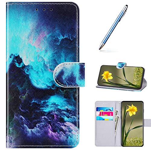 URFEDA Kompatibel mit Huawei Honor V30 Handyhülle Leder Handytasche,Flip Case mit Bunt Muster Schutzhülle Brieftasche Magnet Kartenfächer Lederhülle Kratzfest Tasche Bookstyle Klapphülle,Meereswelle