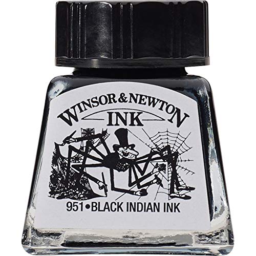 Winsor & Newton 1005030 Drawing Inks - Zeichentusche für Kalligraphen, Illustratoren, Grafikern, Künstler - wasserbeständige Farben, herrvorragender Transparenz, 14ml Flasche - Schwarz (Indisch)