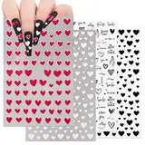 COLOFALLA 4 Blatt Nagelsticker Selbstklebend Herzen Nagelaufkleber Rot Schwarz Weiß Valentinstag Geschenke DIY Nagelkunst Deko Nail Art Aufkleber Sticker Accessoires