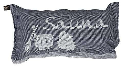 Jokipiin Pellava Jokipiin 1 Saunakissen Lieblings-Reisekissen Design: Sauna Abmessungen: 40 x 22 cm, Leinen/Baumwolle ungiftig – Kotex 100 Hergestellt in Finnland Dunkelblau/Weiß