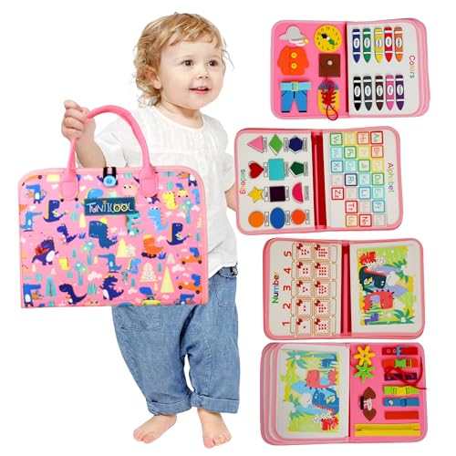TUNJILOOL Montessori Busy Board - 8-in-1 Sinnesaktivitätsbuch mit abnehmbaren Seiten, reisegeeignet für Feinmotorik Vorschulbildung