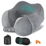 Jiancrate Nackenkissen Flugzeug, Nackenhörnchen Erwachsene, Reisekissen Memory Foam, Verstellbares Reisekopfkissen Reise, Schmalem Rückenteil, Travel Neck Pillow mit Schlafmaske, Ohrstöpsel,Grau