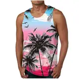 SMUXP Herrenwesten für Herren, Stranddruck, T-Shirt, lässig, ärmellos, Sommer, Sport, tropische Grafik, Tank-Top, atmungsaktiv, Rundhalsausschnitt, Farbe: Rot., XXL