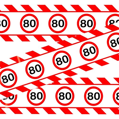 80 Geburtstag Deko Absperrband Verkehrszeichen rot/weiß - Originelle Geburtstagsdeko für einen gelungenen 80 Geburtstag Mann oder Frau - Tiwoca